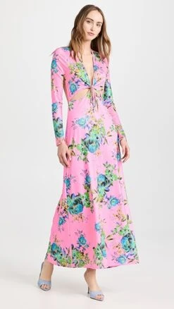 AFRM Isola Cutout Detail Long Sleeve Ankle Dress