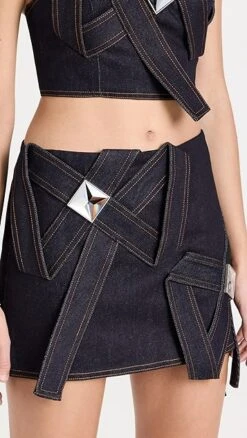 Area Crystal Pyramid Denim Miniskirt