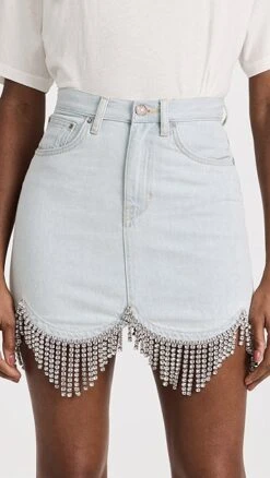 Area Scalloped Denim Crystal Skirt