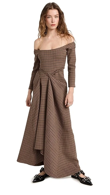 A.W.A.K.E. MODE Open Shoulder Asymmetric Draped Dress - Image 6