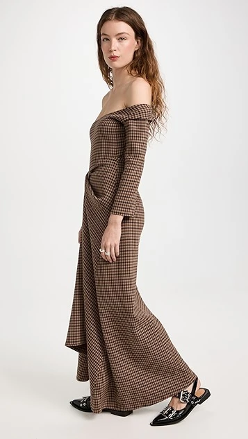 A.W.A.K.E. MODE Open Shoulder Asymmetric Draped Dress - Image 3