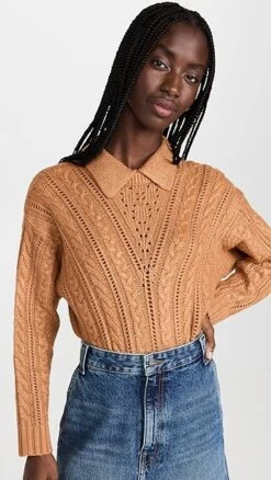 525 Airspun Cable Polo Pullover