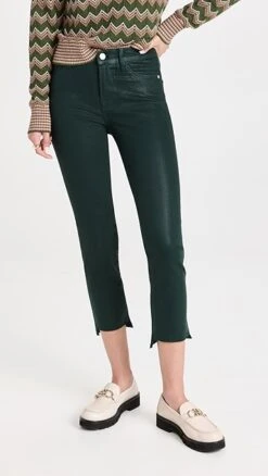 FRAME Le High Straight Raw Stagger Coated Jeans