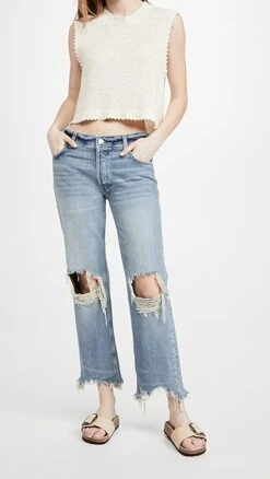 Free People Maggie Mid Rise Straight Jeans