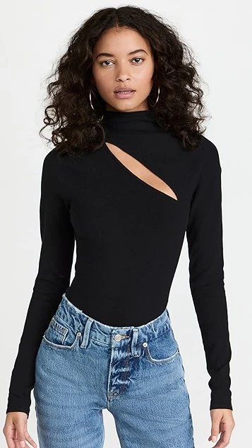 Good American Slit Shoulder Sweater Thong Bodysuit