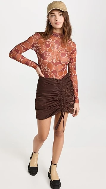 GANNI Nylon Ruched Mini Skirt - Image 4