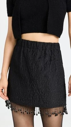 GANNI Jacquard Organza Bead Fringe Miniskirt