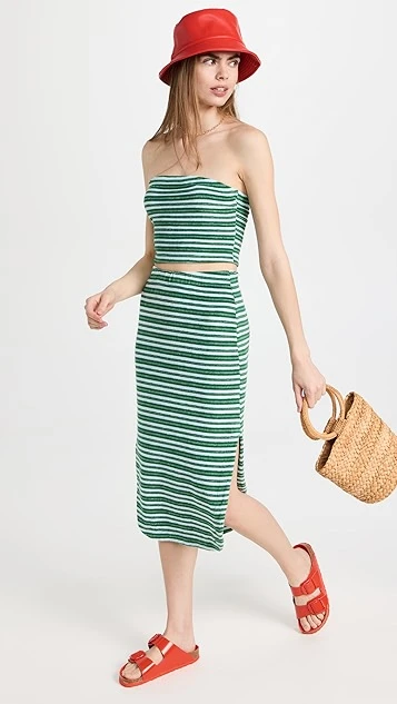 MONROW Stripe Terry Cloth Long Skirt - Image 4
