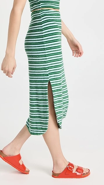 MONROW Stripe Terry Cloth Long Skirt - Image 3