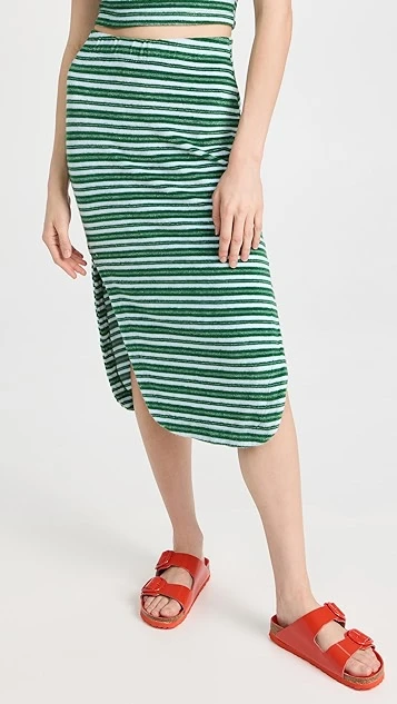 MONROW Stripe Terry Cloth Long Skirt - Image 7