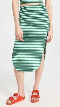 MONROW Stripe Terry Cloth Long Skirt