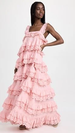 Innika Schiffli Scallop Frill Maxi Dress