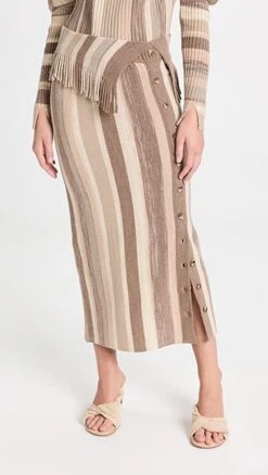 SIMKHAI Lenny Brush Stroke Striped Wool Peplum Midi Skirt