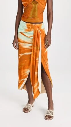 SIMKHAI Gwena Marble Printed Jersey Skirt