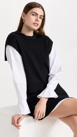 Jonathan Simkhai STANDARD Debbie Knit Poplin Combo Layered Knit And Poplin Shirt Vest