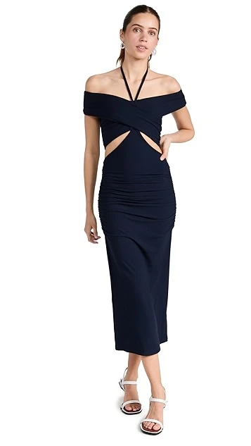 Jonathan Simkhai STANDARD Akane Shaping Rib Off Shoulder Cut Out Midi Dress - Image 6