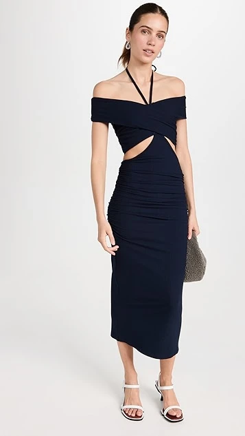 Jonathan Simkhai STANDARD Akane Shaping Rib Off Shoulder Cut Out Midi Dress - Image 4