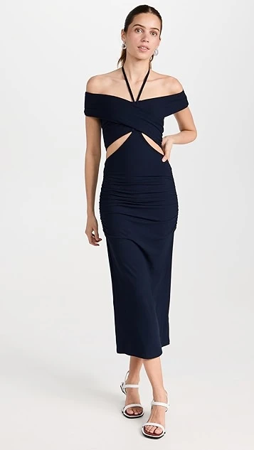 Jonathan Simkhai STANDARD Akane Shaping Rib Off Shoulder Cut Out Midi Dress - Image 7