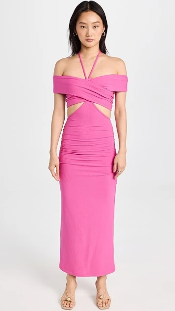 Jonathan Simkhai STANDARD Akane Shaping Rib Off Shoulder Cutout Halter Tie Dress - Image 7