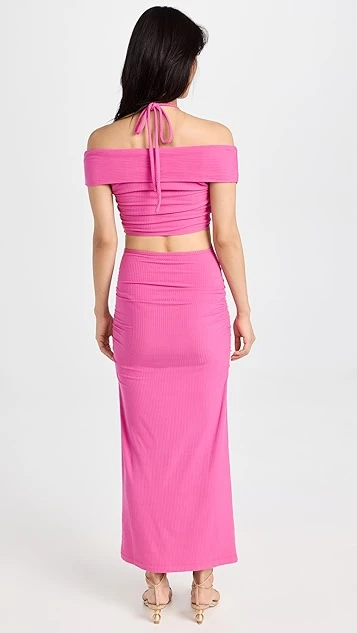 Jonathan Simkhai STANDARD Akane Shaping Rib Off Shoulder Cutout Halter Tie Dress - Image 2