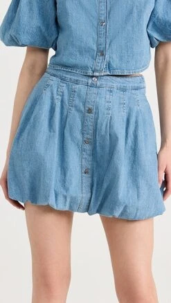 Jonathan Simkhai STANDARD Smyth Denim Shirting Bubble Hem Skirt