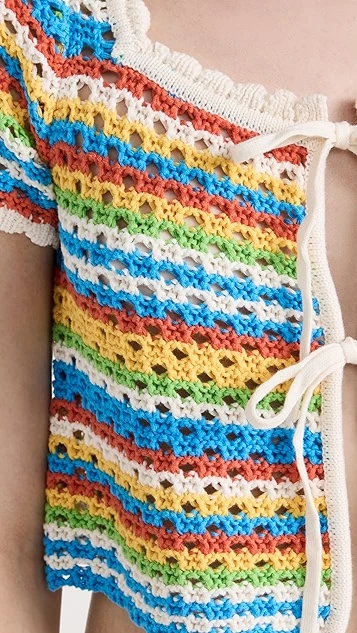 KITRI Drew Blue Crochet Short Sleeve Knit Cardigan - Image 5