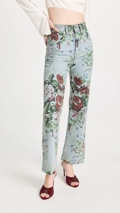 Molly Goddard Floral Printed Denim Jeans