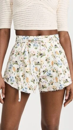 Marissa Webb Alina Shaped Hem Botanical Floral Shorts