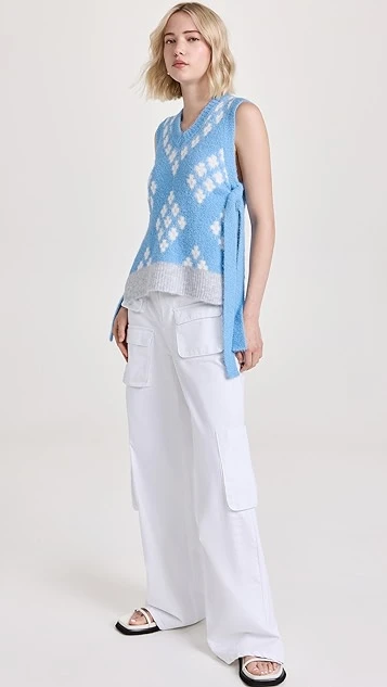 3.1 Phillip Lim Distressed Argyle Jaquard Boxy Vest - Image 4