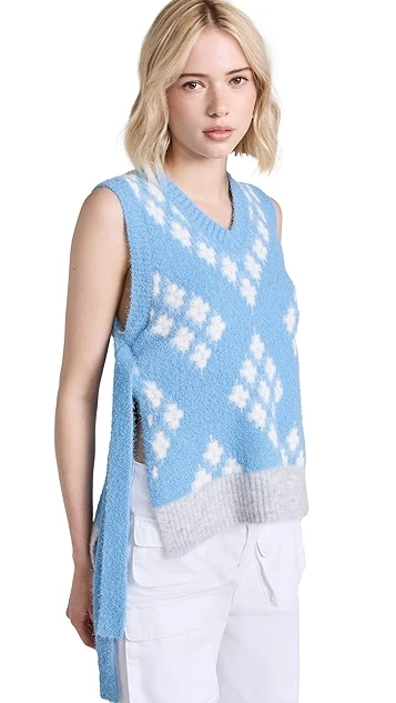 3.1 Phillip Lim Distressed Argyle Jaquard Boxy Vest - Image 6
