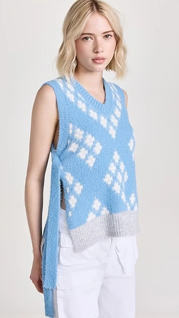 3.1 Phillip Lim Distressed Argyle Jaquard Boxy Vest - Image 7