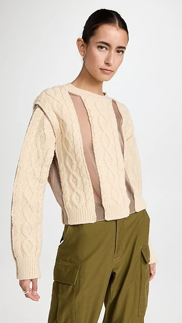 PushBUTTON Ivory Cable Mesh Combi Crop Knit Pullover - Image 2