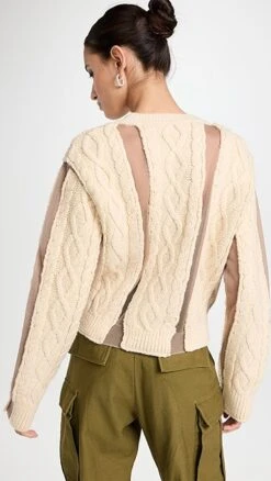 PushBUTTON Ivory Cable Mesh Combi Crop Knit Pullover