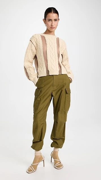 PushBUTTON Ivory Cable Mesh Combi Crop Knit Pullover - Image 4