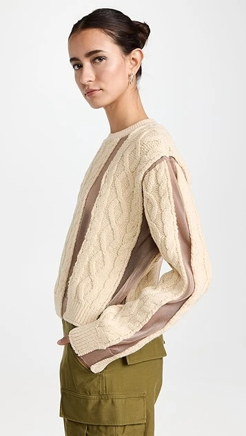 PushBUTTON Ivory Cable Mesh Combi Crop Knit Pullover - Image 3