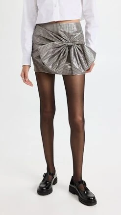 PushBUTTON Check Twisted Ribbon Point Micro Skirt