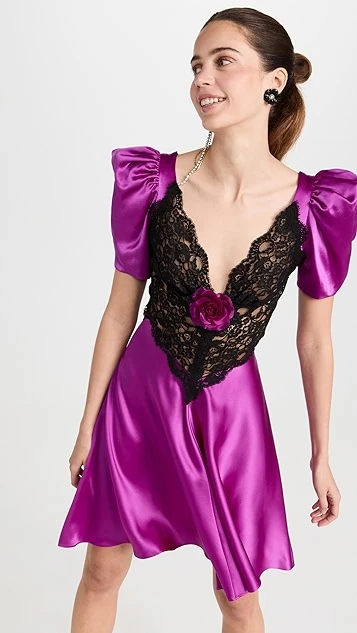 Rodarte Black Lace Short Sleeve Mini Dress