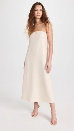 ROKH Sequinned Strapless Midi Dress