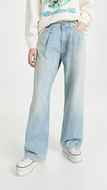 R13 Damon Pleated Wide Leg Jeans