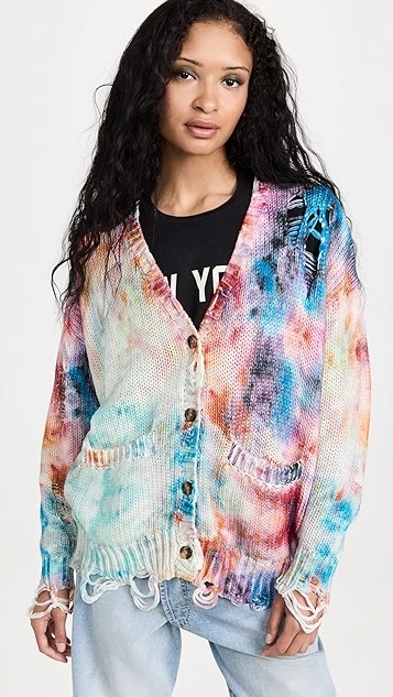 R13 Printed Tie Dye Jumbo Cardigan - Image 7