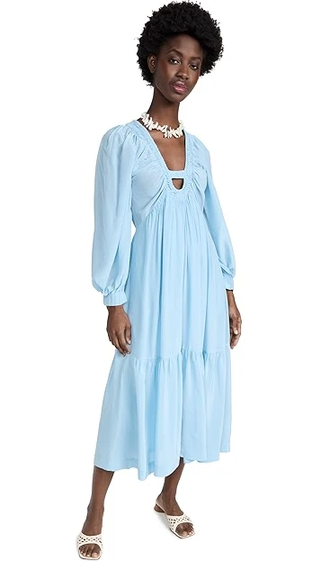 Sea Nyla Twill Puff Sleeve V Neck Dress - Image 6