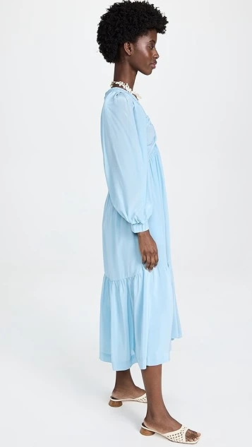 Sea Nyla Twill Puff Sleeve V Neck Dress - Image 3