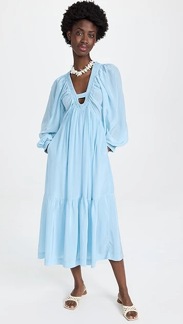 Sea Nyla Twill Puff Sleeve V Neck Dress - Image 4