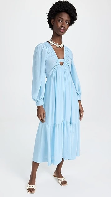 Sea Nyla Twill Puff Sleeve V Neck Dress - Image 7