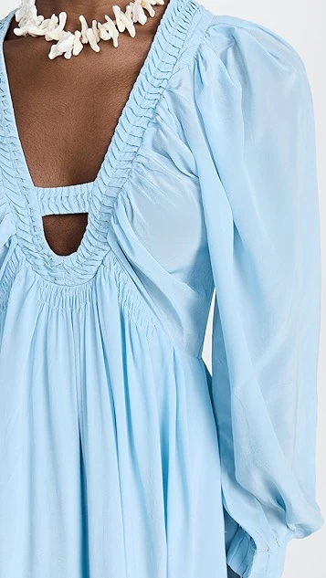 Sea Nyla Twill Puff Sleeve V Neck Dress - Image 5