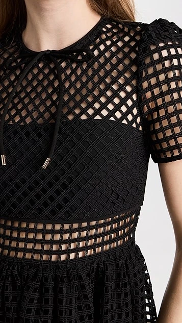 Self Portrait Black Grid Lace Midi Dress - Image 5