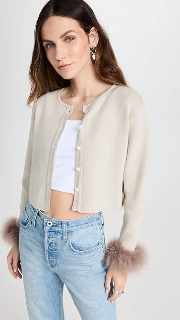 Sleeper Knitted Cardigan With Detachable Feathers In Beige