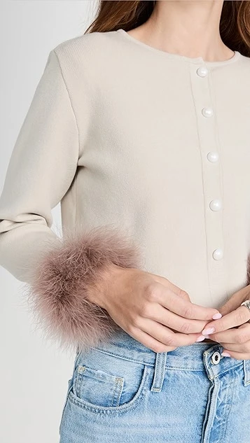 Sleeper Knitted Cardigan With Detachable Feathers In Beige - Image 5