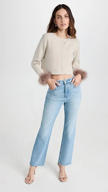 Sleeper Knitted Cardigan With Detachable Feathers In Beige - Image 4