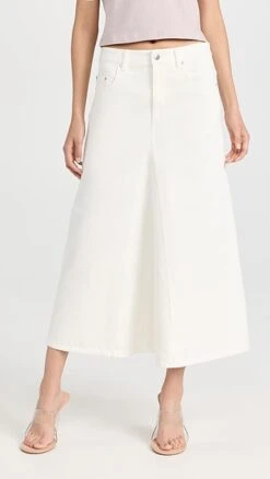Tibi White Denim Godet Midi Skirt